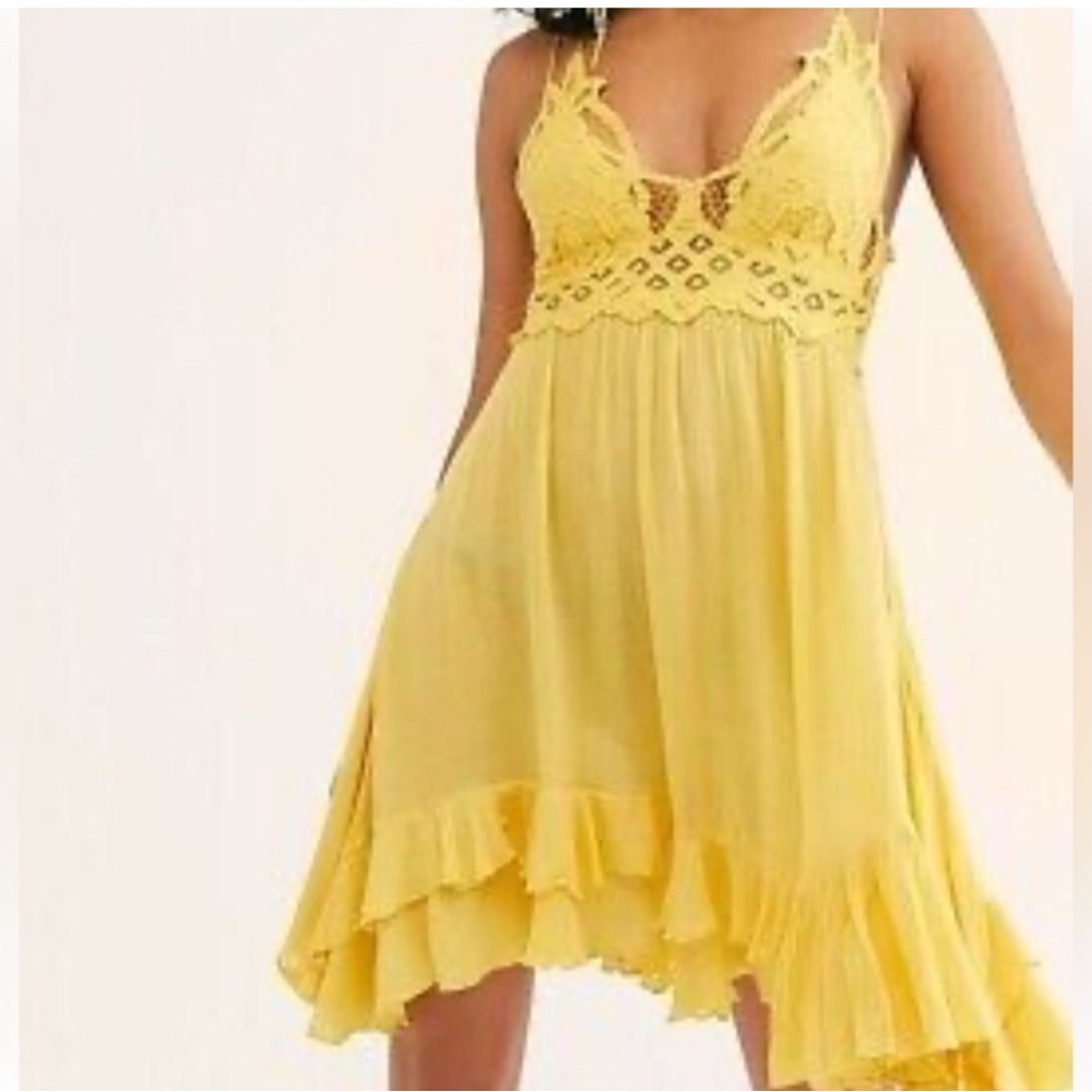 Free People Adella Yellow Lace Trim Dress